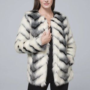 Chevron Faux Fur Coat